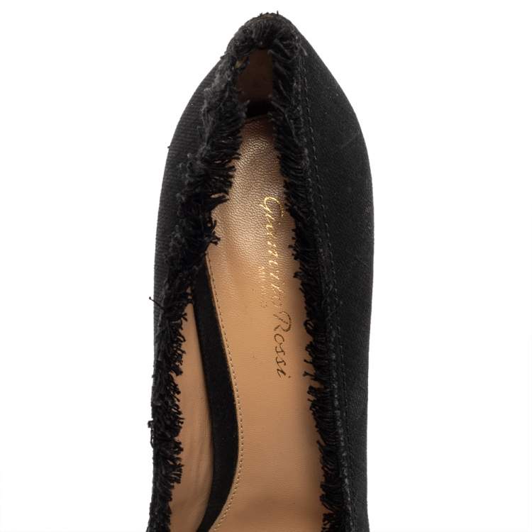 Pre Owned Gianvito Rossi Black Canvas Fringe Trim Pointed Toe Pumps Size 41