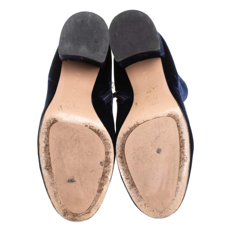 Pre Owned Gianvito Rossi Blue Velvet Rolling 85 Ankle Boots Size 36