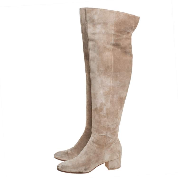 Pre Owned Gianvito Rossi Beige Suede Knee High Boots Size 36