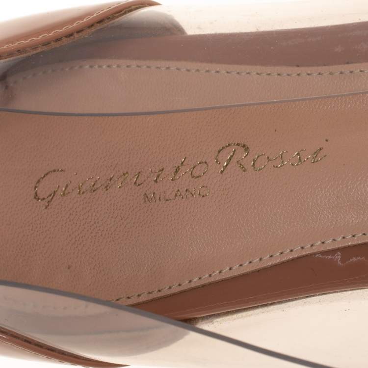 Pre Owned Gianvito Rossi Black PVC and Patent Leather Plexi Pointed Toe Ballet Flats Size 37.5