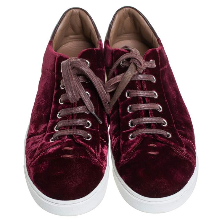 Pre Owned Gianvito Rossi Burgundy Velvet Low Top  Sneakers Size 39
