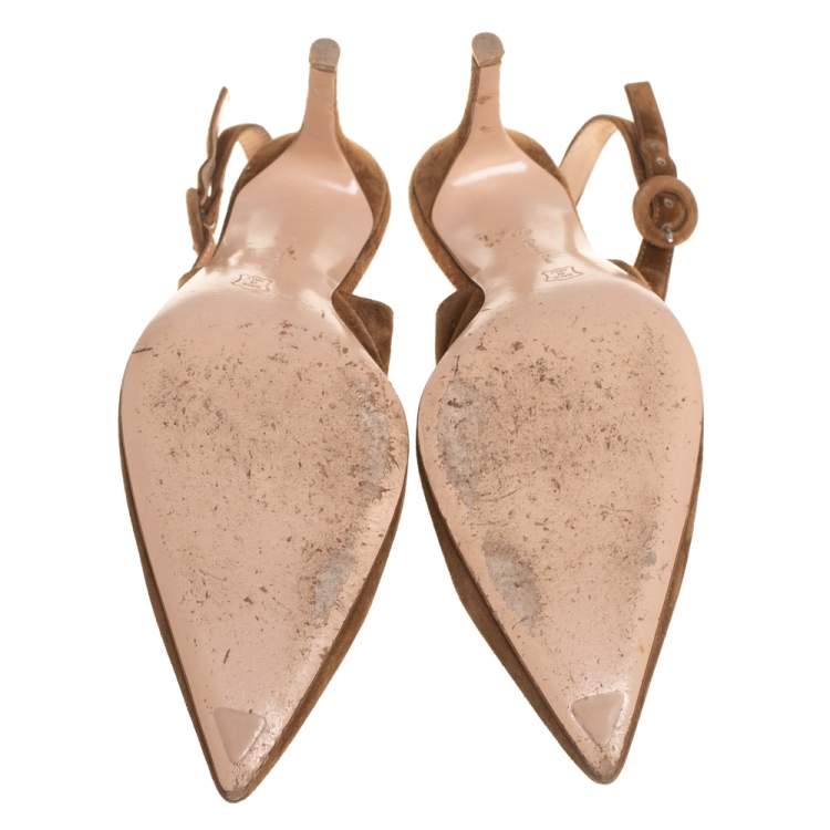 Pre Owned Gianvito Rossi Brown Suede Slingback Pumps Size 37.5