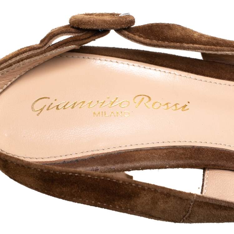 Pre Owned Gianvito Rossi Brown Suede Slingback Pumps Size 37.5