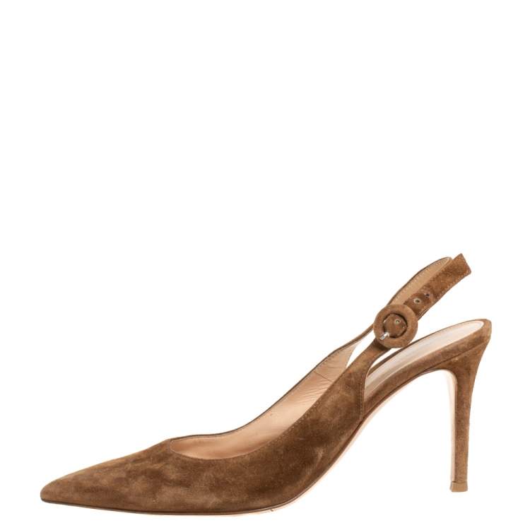 Pre Owned Gianvito Rossi Brown Suede Slingback Pumps Size 37.5