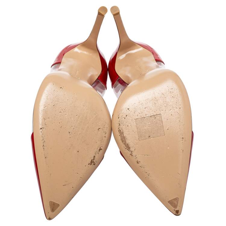 Pre Owned Gianvito Rossi Red Patent Leather And PVC Plexi Pointed Toe Pumps Size 40