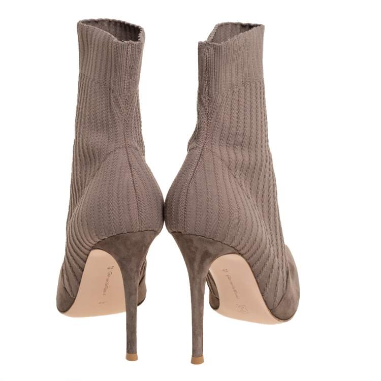 Pre Owned Gianvito Rossi Grey Knit Fabric And Suede Katie Ankle Boots Size 39
