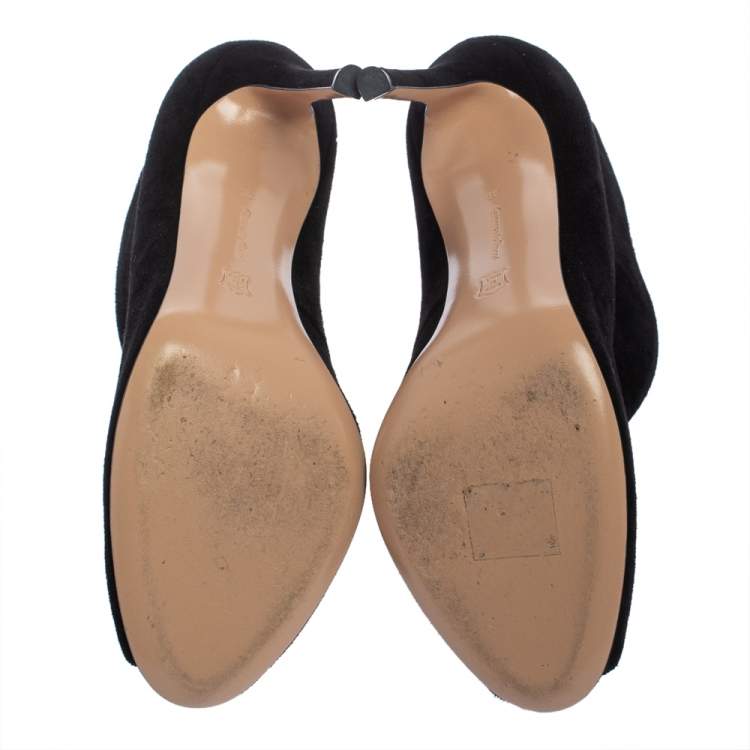 Pre Owned Gianvito Rossi Black Suede Vamp Peep Toe Booties Size 38