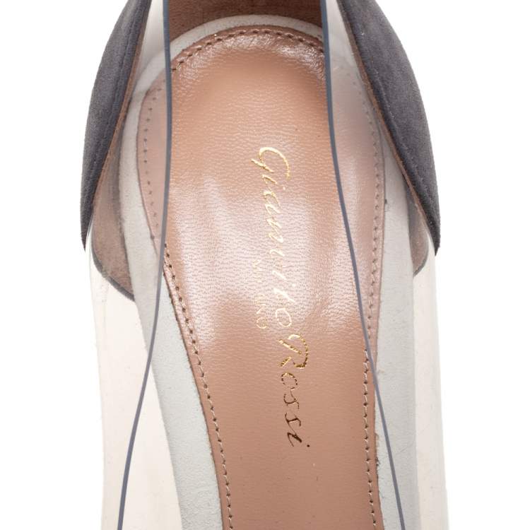 Pre Owned Gianvito Rossi Silver/Grey PVC And Leather Pointed Toe Pumps Size 39