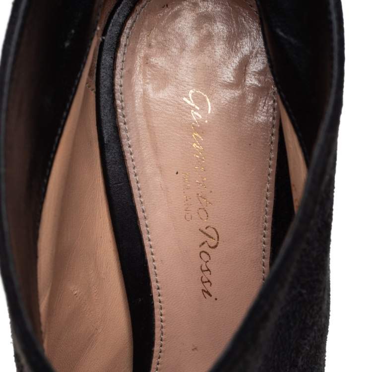 Pre Owned Gianvito Rossi Black Suede Kat Mid Booties Size 40.5