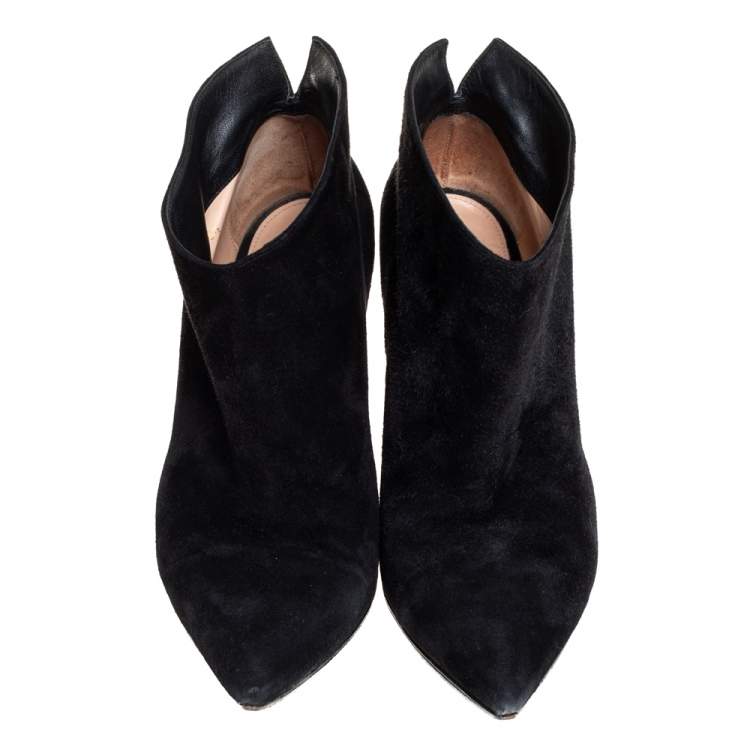 Pre Owned Gianvito Rossi Black Suede Kat Mid Booties Size 40.5