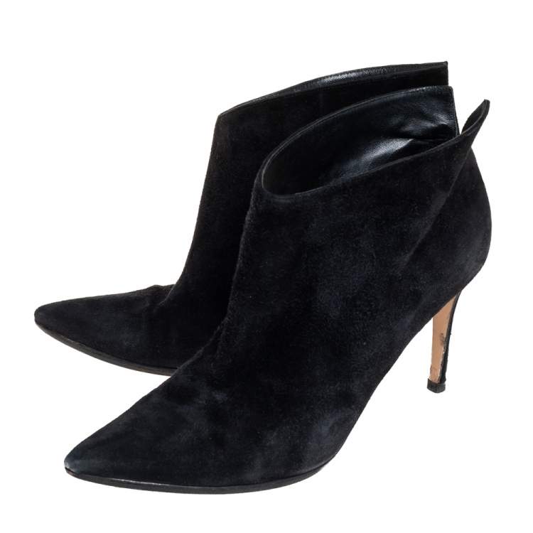 Pre Owned Gianvito Rossi Black Suede Kat Mid Booties Size 40.5