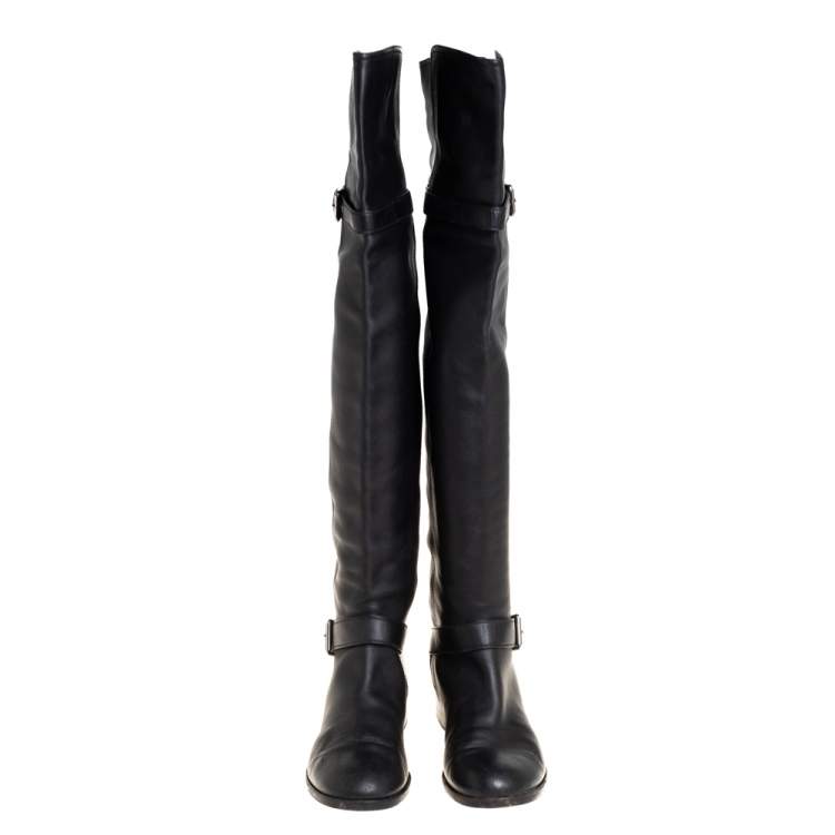 Pre Owned Gianvito Rossi Black Leather Knee Length Boots Size 40