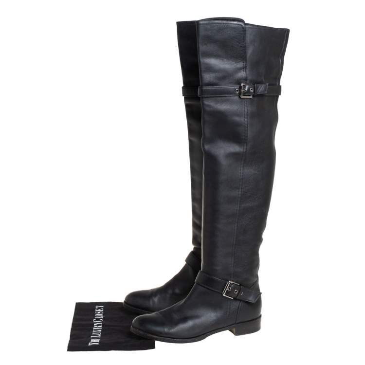 Pre Owned Gianvito Rossi Black Leather Knee Length Boots Size 40