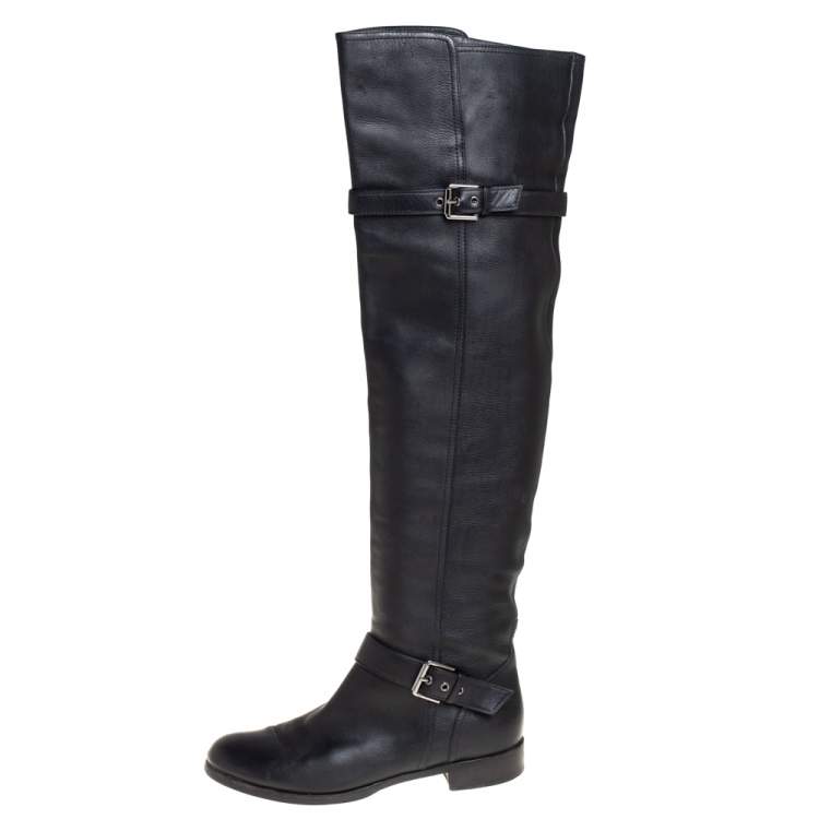 Pre Owned Gianvito Rossi Black Leather Knee Length Boots Size 40