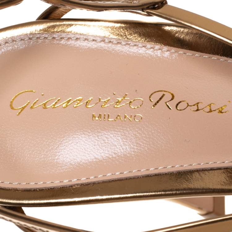 Pre Owned Gianvito Rossi Gold Patent Leather Bow Slingback Sandals Size 38.5