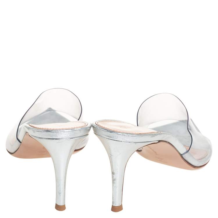 Pre Owned Gianvito Rossi Silver PVC Plexi Illusions Slide Sandals Size 39