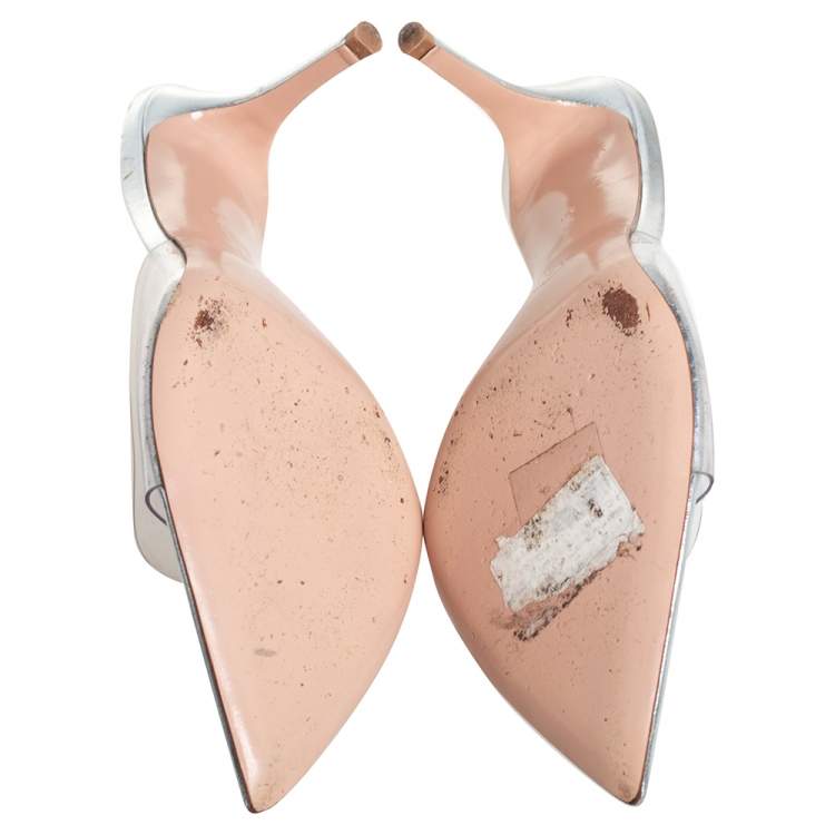 Pre Owned Gianvito Rossi Silver PVC Plexi Illusions Slide Sandals Size 39