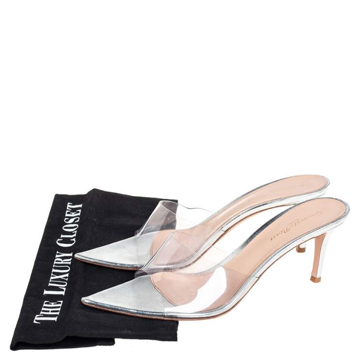 Pre Owned Gianvito Rossi Silver PVC Plexi Illusions Slide Sandals Size 39