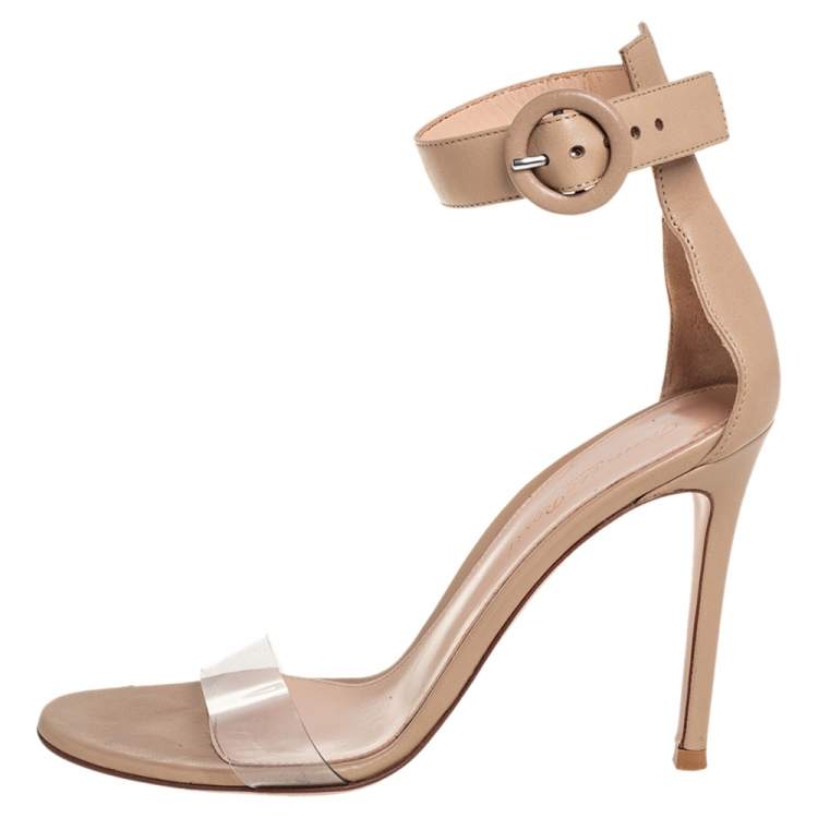 Pre Owned Gianvito Rossi Beige PVC And Leather Ankle Strap Sandals Size 36.5