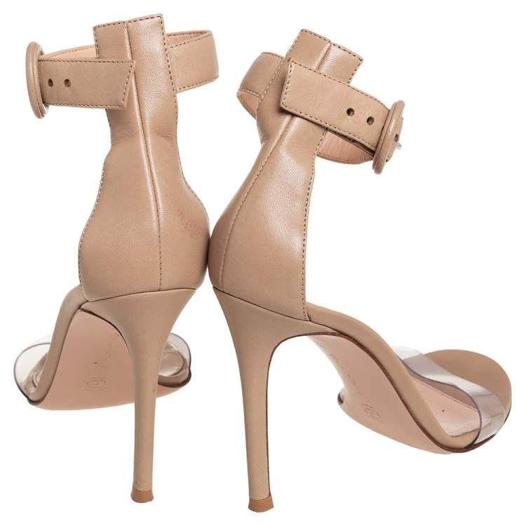 Pre Owned Gianvito Rossi Beige PVC And Leather Ankle Strap Sandals Size 36.5