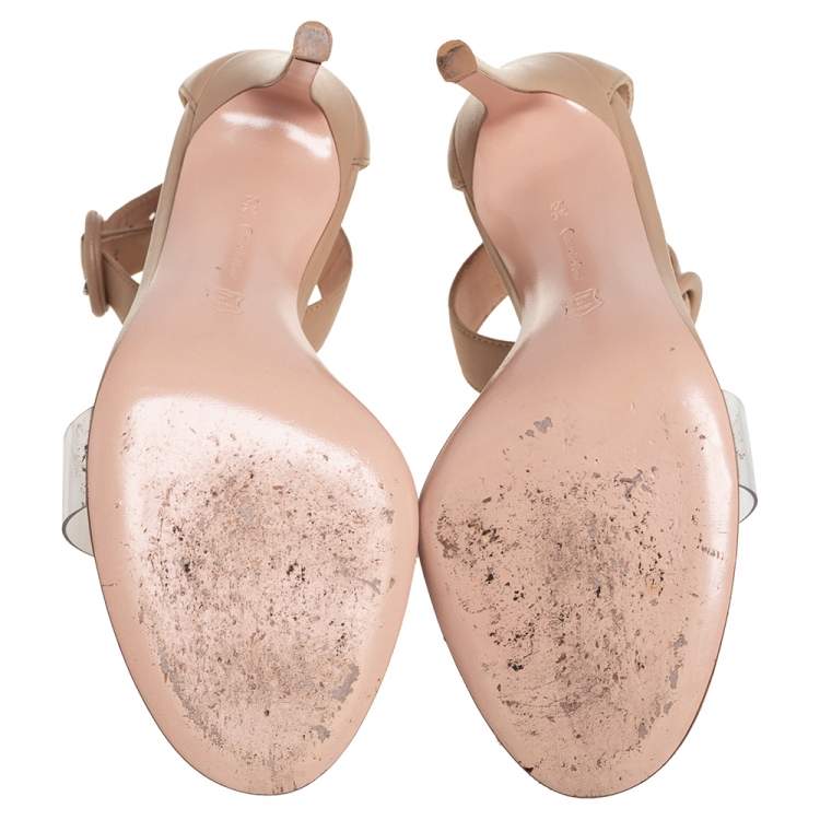 Pre Owned Gianvito Rossi Beige PVC And Leather Ankle Strap Sandals Size 36.5