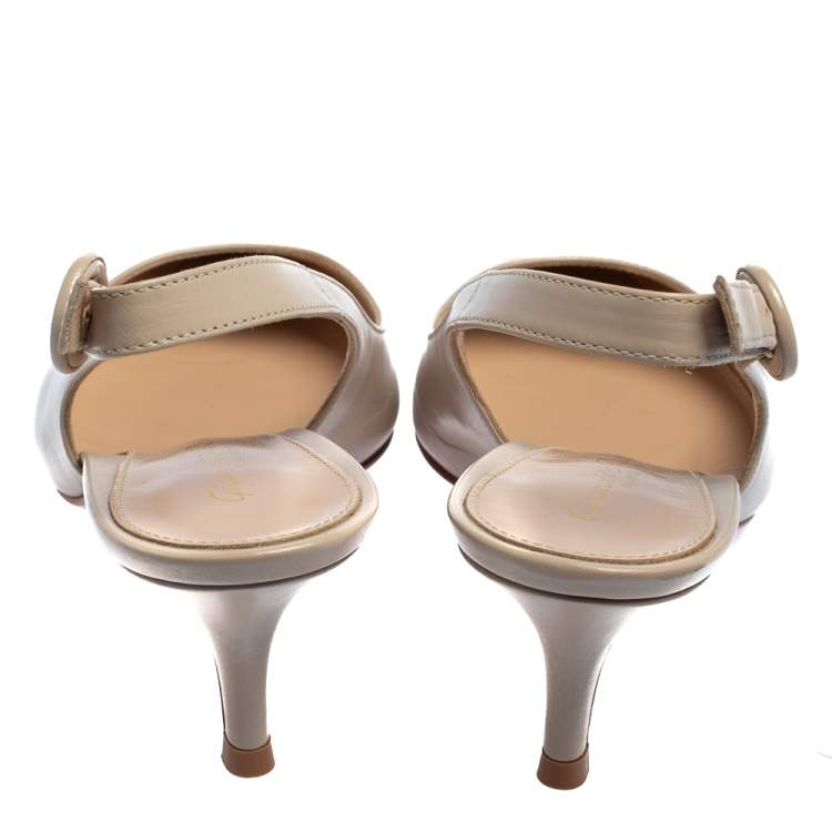 Pre Owned Gianvito Rossi Beige Leather Slingback Pointed Toe Pumps Size 36