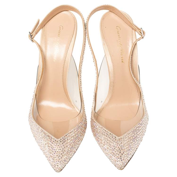 Pre Owned Gianvito Rossi Beige PVC And Leather Embellished Slingback Sandals Size 39