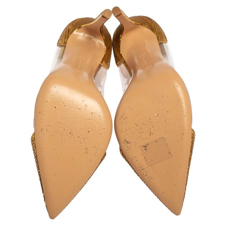 Pre Owned Gianvito Rossi Gold Sequins And PVC Embellished Plexi Pumps Size 39.5