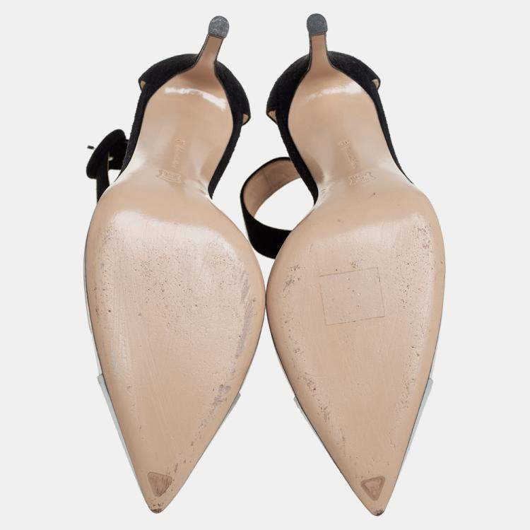 Pre Owned Gianvito Rossi Black/Silver Suede And PVC Ankle Strap Sandals Size 39