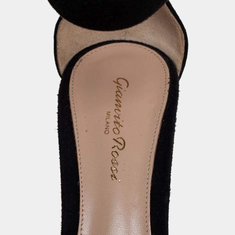 Pre Owned Gianvito Rossi Black/Silver Suede And PVC Ankle Strap Sandals Size 39