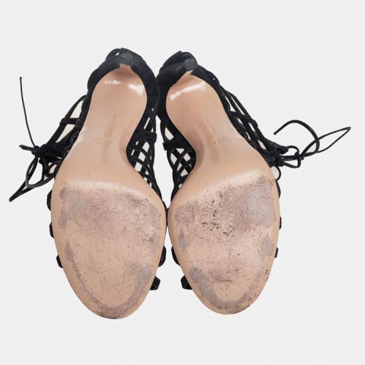Pre Owned Gianvito Rossi Black Suede Caged Lace Up Sandals Size 39