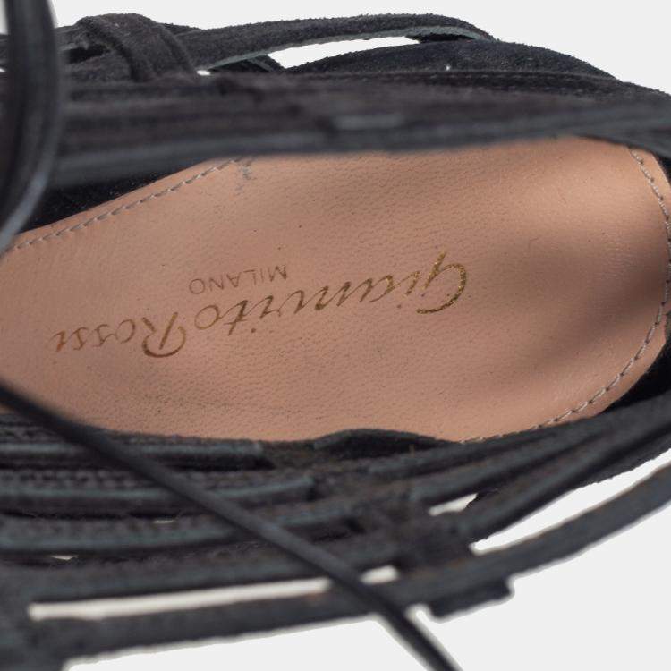 Pre Owned Gianvito Rossi Black Suede Caged Lace Up Sandals Size 39