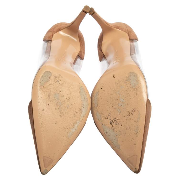 Pre Owned Gianvito Rossi Beige Suede And PVC Plexi  Pumps Size 41