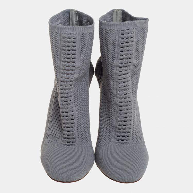 Pre Owned Gianvito Rossi Grey Stretch Knit Thurlow Ankle Boots Size 39