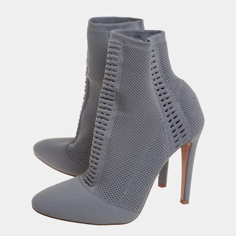 Pre Owned Gianvito Rossi Grey Stretch Knit Thurlow Ankle Boots Size 39
