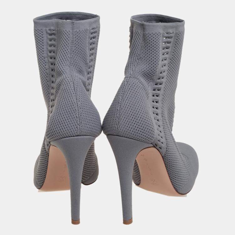 Pre Owned Gianvito Rossi Grey Stretch Knit Thurlow Ankle Boots Size 39