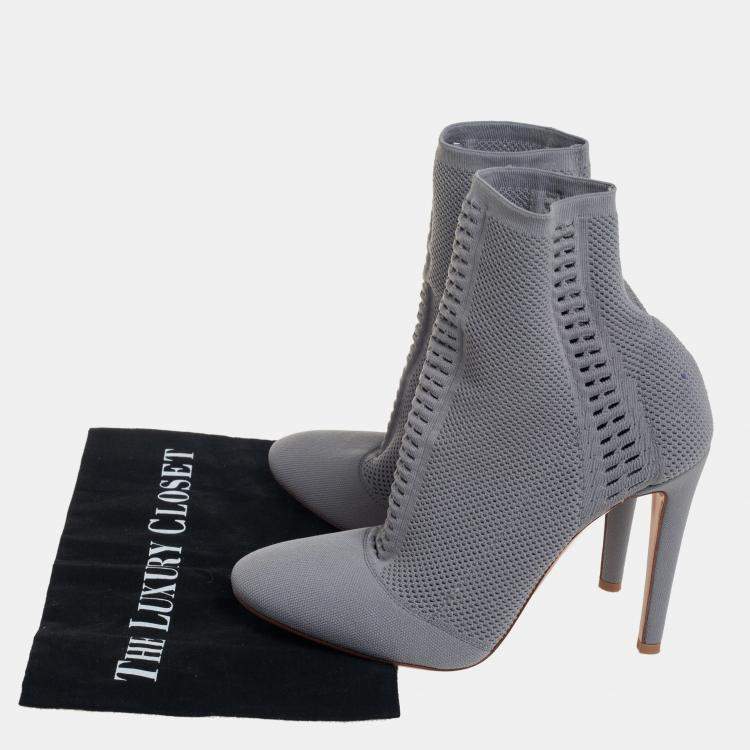 Pre Owned Gianvito Rossi Grey Stretch Knit Thurlow Ankle Boots Size 39