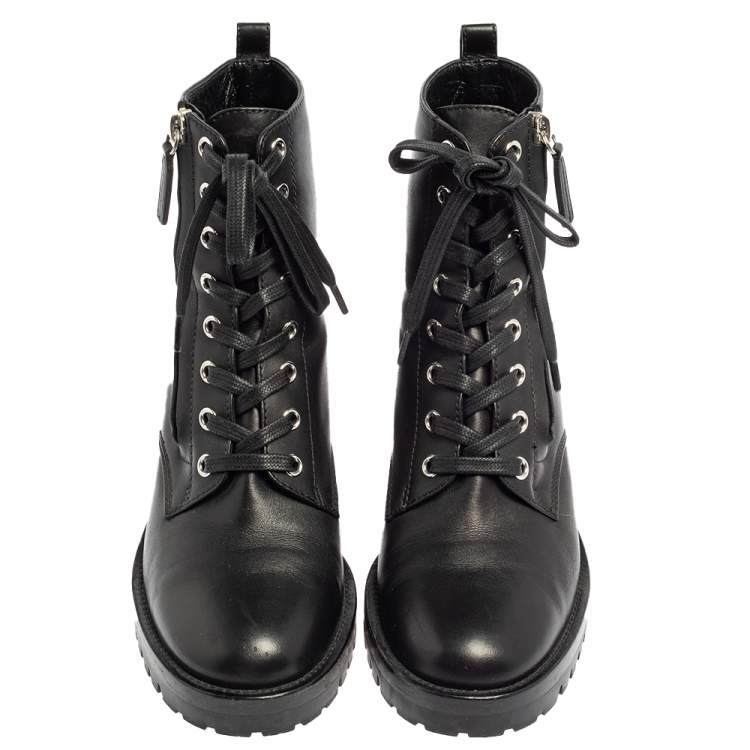 Pre Owned Gianvito Rossi Black Leather Zip Combat Boots Size 37.5