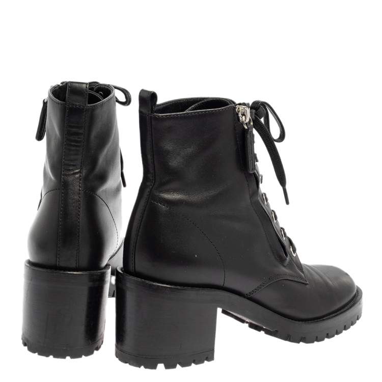 Pre Owned Gianvito Rossi Black Leather Zip Combat Boots Size 37.5