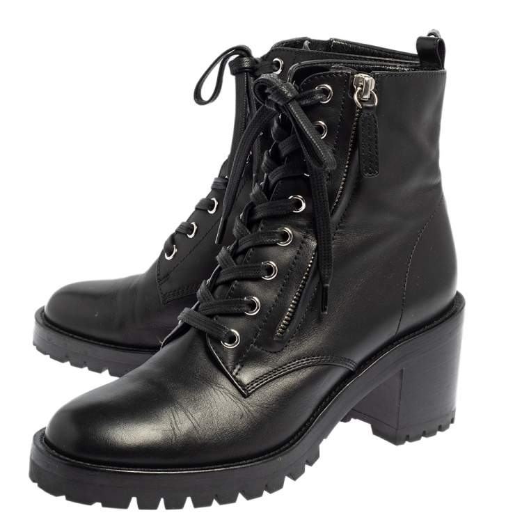 Pre Owned Gianvito Rossi Black Leather Zip Combat Boots Size 37.5