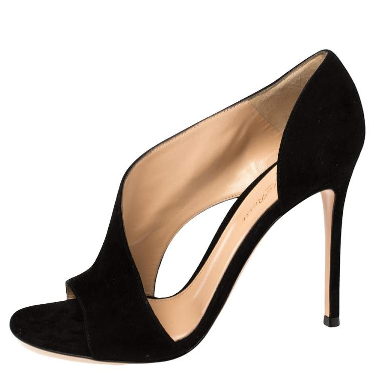 Pre Owned Gianvito Rossi Black Suede Open Side D'orsay Sandals Size 39