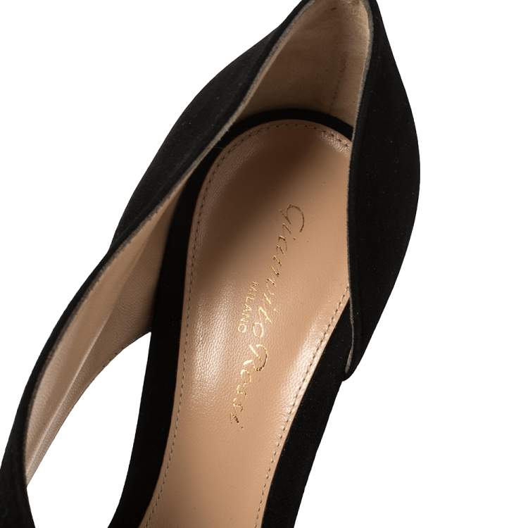 Pre Owned Gianvito Rossi Black Suede Open Side D'orsay Sandals Size 39