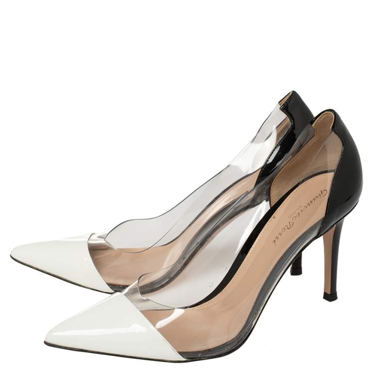 Pre Owned Gianvito Rossi White/Black Patent Leather And PVC Plexi Pointed Toe Pumps Size 38