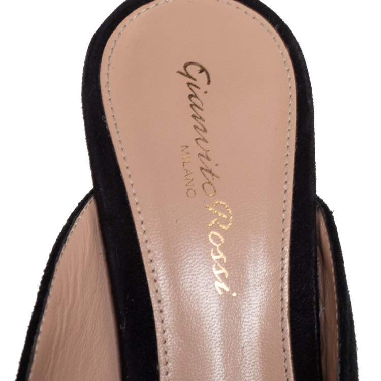 Pre Owned Gianvito Rossi Black Suede Mule Sandals Size 37.5