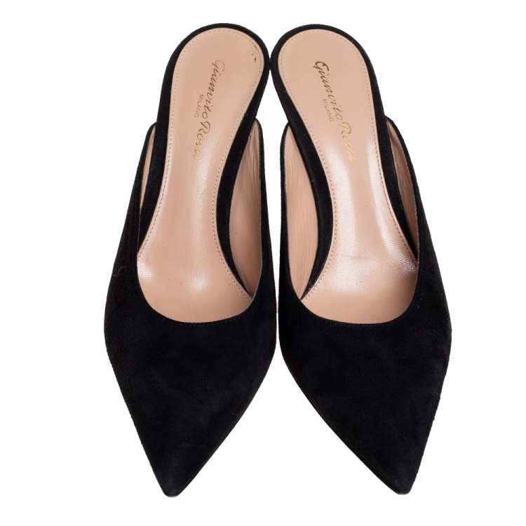 Pre Owned Gianvito Rossi Black Suede Mule Sandals Size 37.5