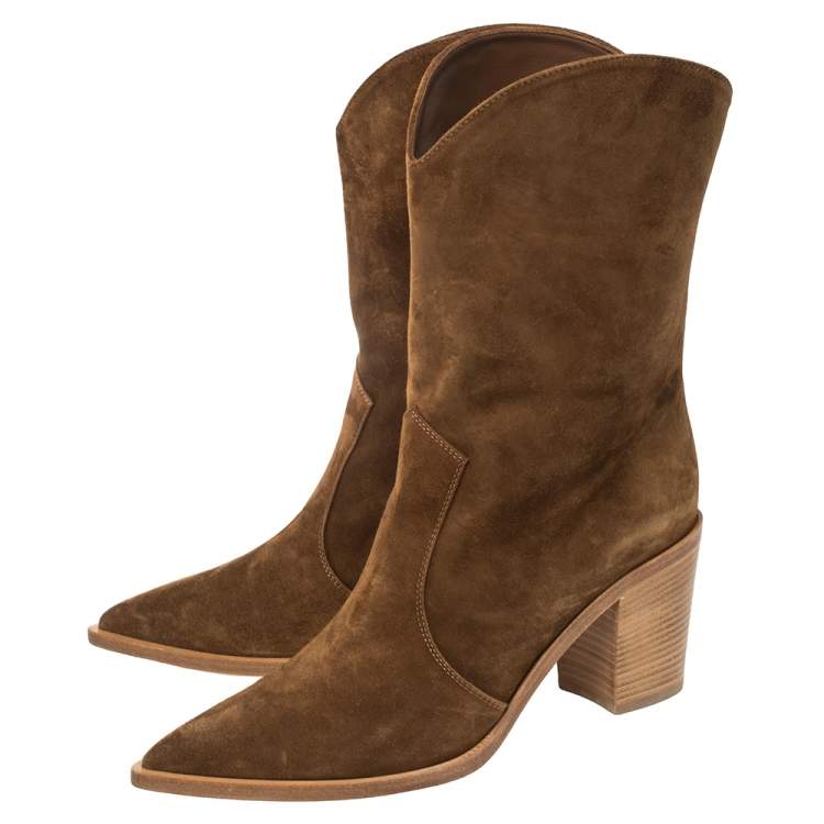 Pre Owned Gianvito Rossi Brown Suede Denver Mid Calf Boots Size 41