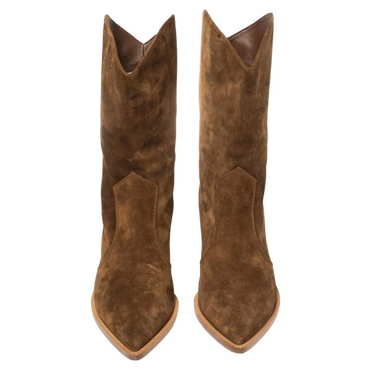 Pre Owned Gianvito Rossi Brown Suede Denver Mid Calf Boots Size 41