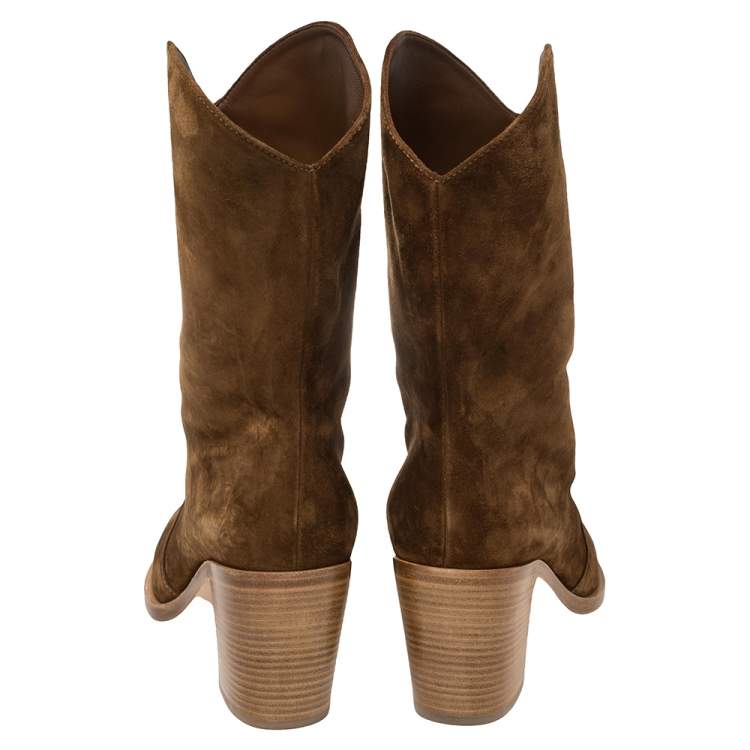 Pre Owned Gianvito Rossi Brown Suede Denver Mid Calf Boots Size 41