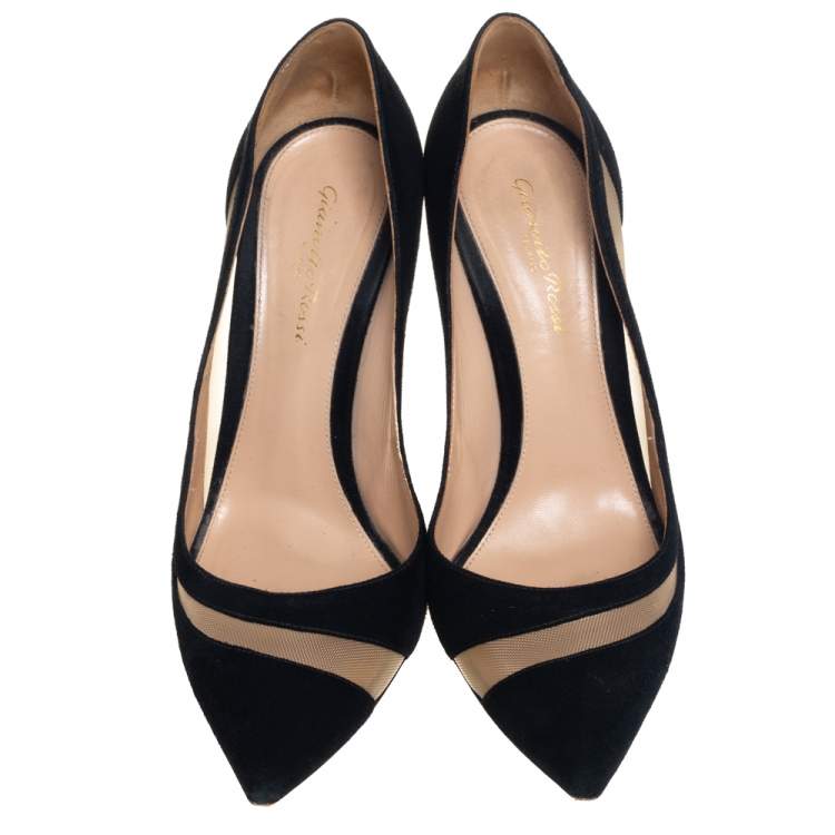 Pre Owned Gianvito Rossi Black Suede and Mesh Pointed Toe Pumps Size 39