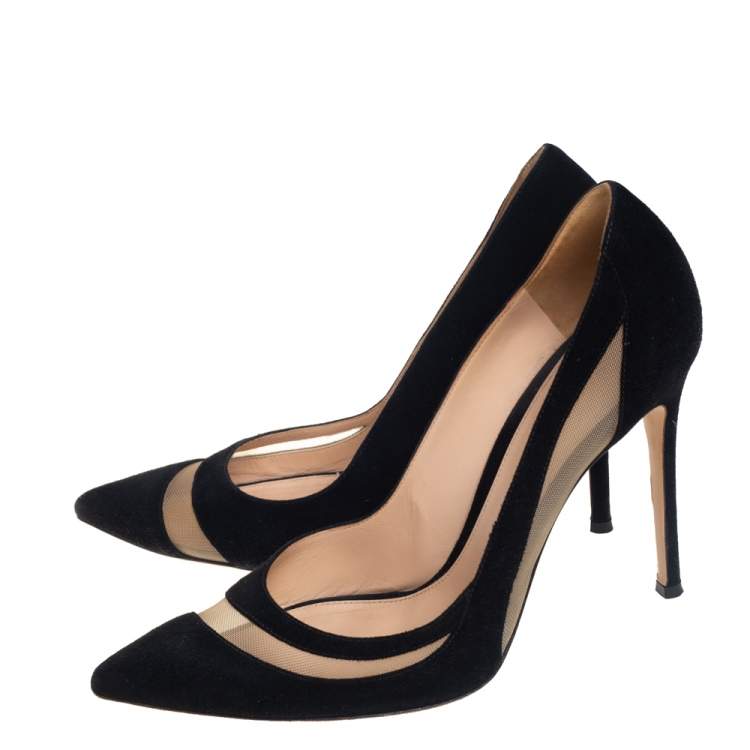 Pre Owned Gianvito Rossi Black Suede and Mesh Pointed Toe Pumps Size 39